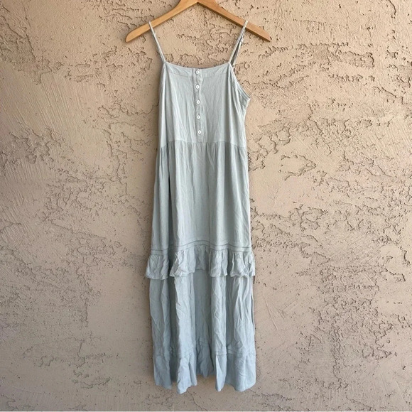 Dresses & Skirts - BaeVely Women's Seafoam Green Bohemian Button Tiered Long Maxi Dress Size Small